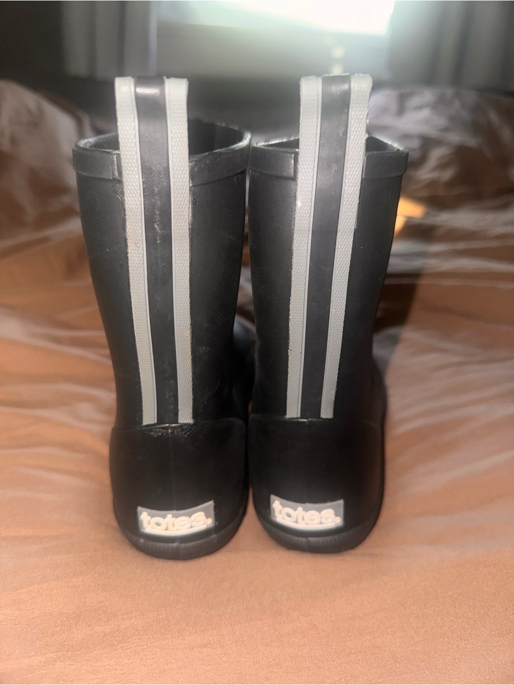 totes Black Rain Boots with Gray Reflective Stripes